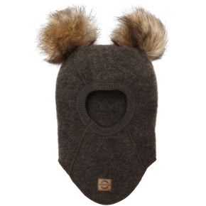 Mikk-line Wool Fullface w. Pom Pom, dark brown melange