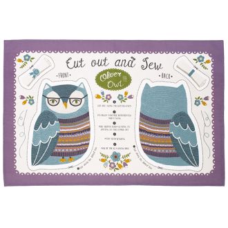 Cut&sew -tea towel, Oliver the owl