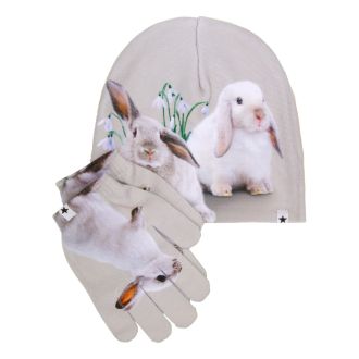 Molo Kaya set of beanie and gloves, bunnies